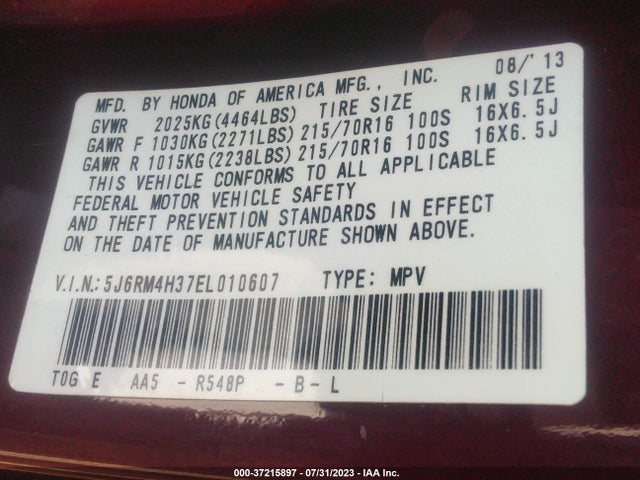 Honda CR-V LX 2014 5J6RM4H37EL010607 Image 9