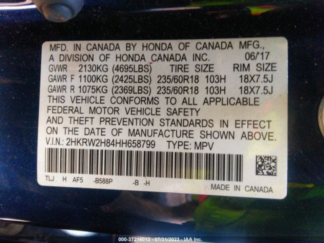 2HKRW2H84HH658799 Honda Cr-v Ex-l