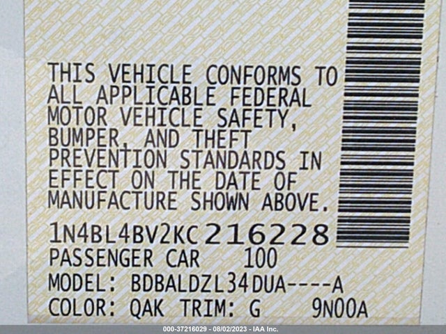 Nissan Altima 2.5 S 2019 1N4BL4BV2KC216228 Image 15