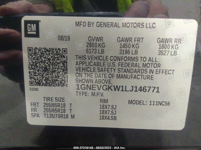 Chevrolet Traverse Lt Cloth 2020 1GNEVGKW1LJ146771 Image 16