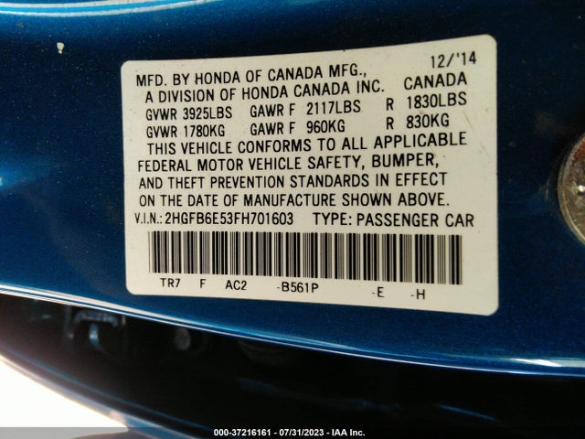 Honda Civic Sedan Si 2015 2HGFB6E53FH701603 Image 9