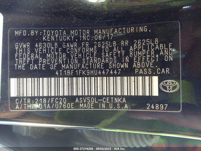 Toyota Camry Xle/se/le/xse 2017 4T1BF1FK9HU447447 Image 9