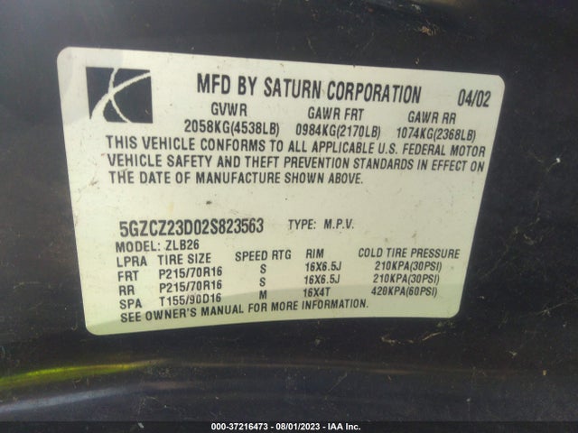 2002 SATURN VUE VIN: 5GZCZ23D02S823563