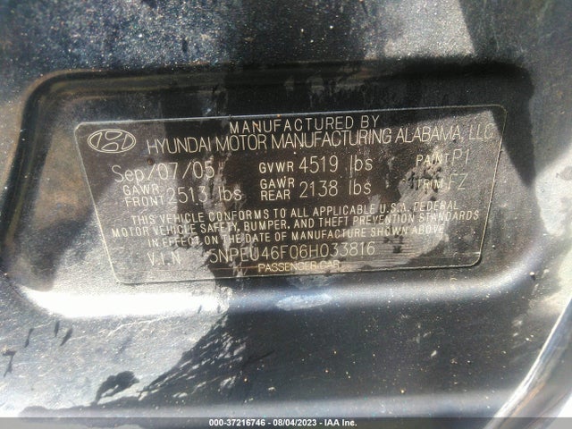 2006 HYUNDAI SONATA GLS/LX VIN: 5NPEU46F06H033816
