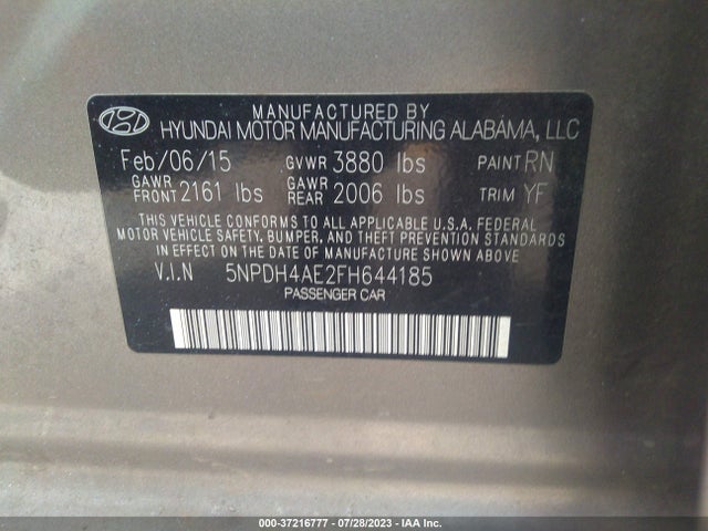 Hyundai Elantra Limited 2015 5NPDH4AE2FH644185 Image 9