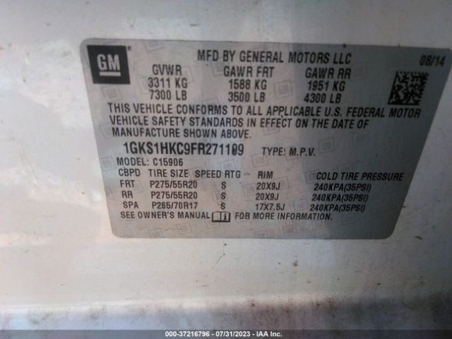 1GKS1HKC9FR271109 GMC Yukon Xl Slt