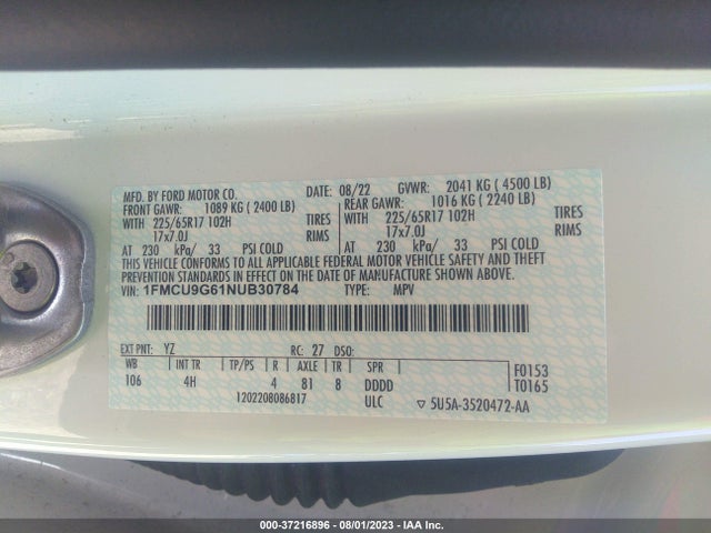 1FMCU9G61NUB30784 Ford ESCAPE SE
