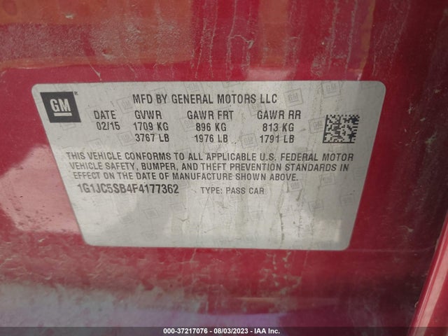 Chevrolet SONIC LT 2015 1G1JC5SB4F4177362 Image 9