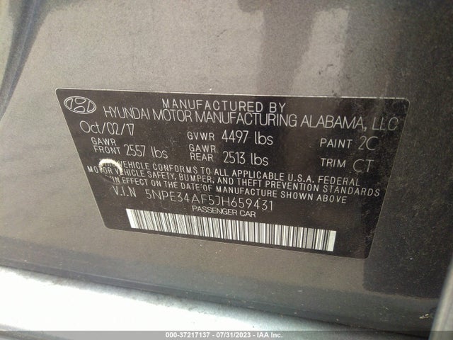 2018 HYUNDAI SONATA LIMITED VIN: 5NPE34AF5JH659431