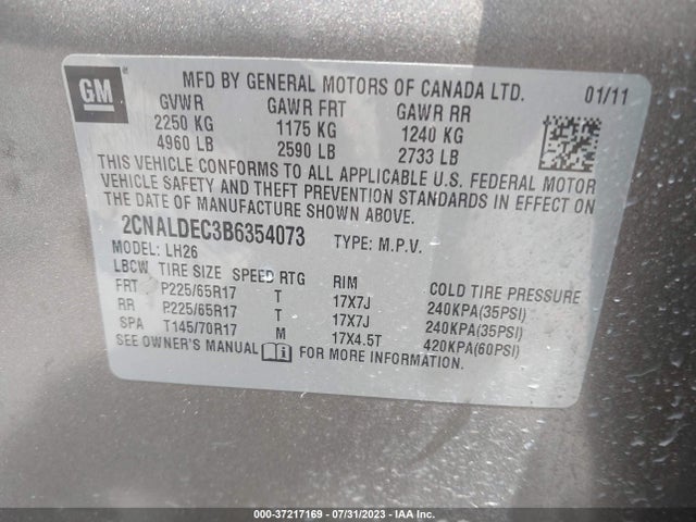 2011 CHEVROLET EQUINOX LT W/1LT VIN: 2CNALDEC3B6354073