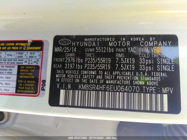 Hyundai Santa Fe Gls 2014 KM8SR4HF6EU064070 Image 9