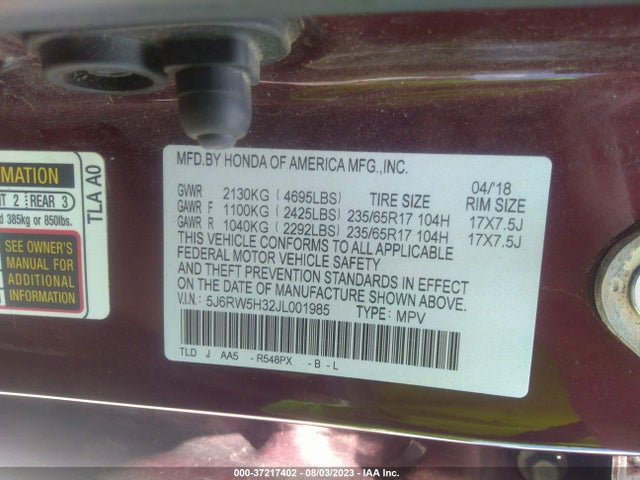 Honda CR-V LX 2018 5J6RW5H32JL001985 Image 9