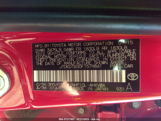 Toyota Prius C One/two/three/four 2015 JTDKDTB30F1579841 Image 9