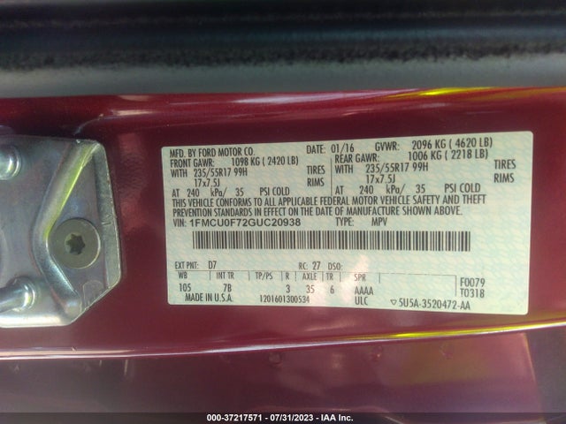 Ford ESCAPE S 2016 1FMCU0F72GUC20938 Image 9