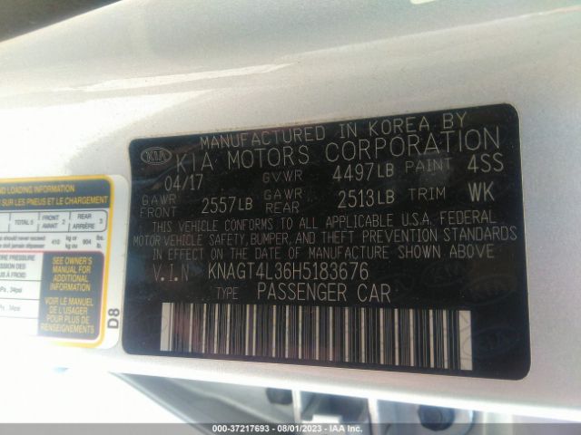 KNAGT4L36H5183676 KIA Optima Lx
