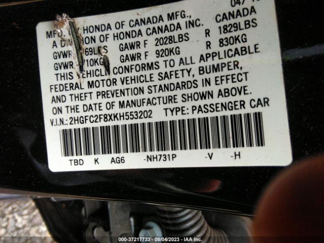 2HGFC2F8XKH553202 Honda Civic Sedan Sport