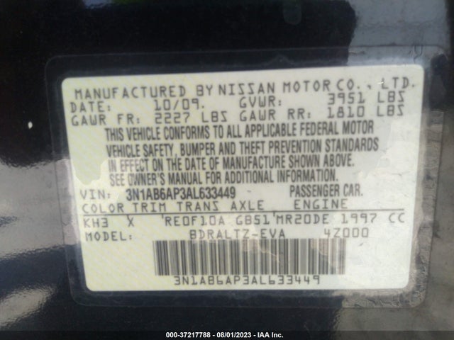 2010 NISSAN SENTRA 2.0 SR VIN: 3N1AB6AP3AL633449