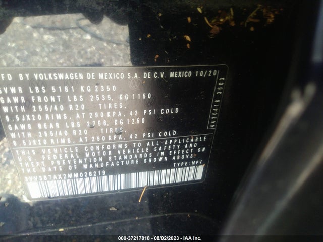 3VV3B7AX2MM028219 Volkswagen Tiguan Se/se R-line Black/sel