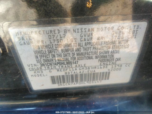 3N1CN7AP0HL905147 Nissan Versa Sedan S Plus