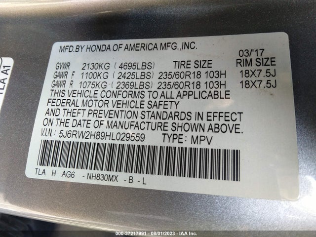 Honda Cr-v Ex-l 2017 5J6RW2H89HL029559 Image 9