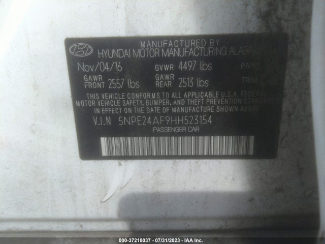 Hyundai Sonata 2.4l 2017 5NPE24AF9HH523154 Image 10