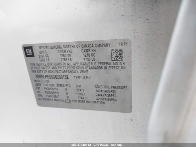 GMC Terrain Slt 2016 2GKFLPE33G6200132 Image 9