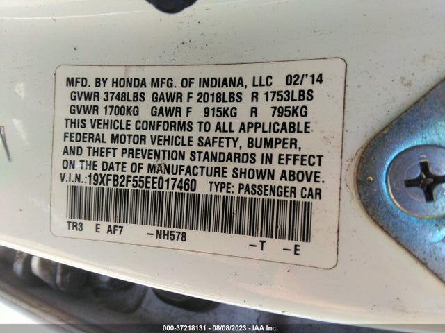 Honda Civic Sedan Lx 2014 19XFB2F55EE017460 Image 9