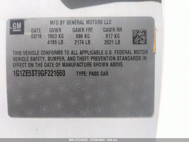 Chevrolet MALIBU LT 2016 1G1ZE5ST9GF221660 Image 9