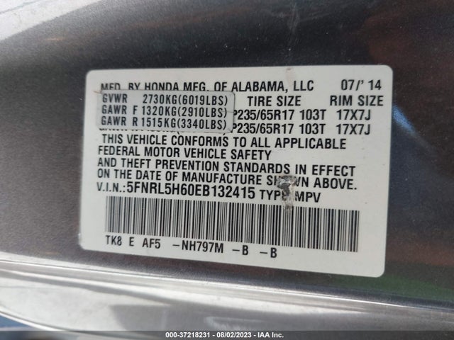 Honda Odyssey Ex-l 2014 5FNRL5H60EB132415 Image 9