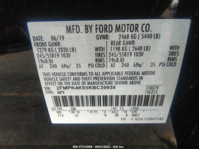 2FMPK4K93KBC39938 Ford Edge Titanium