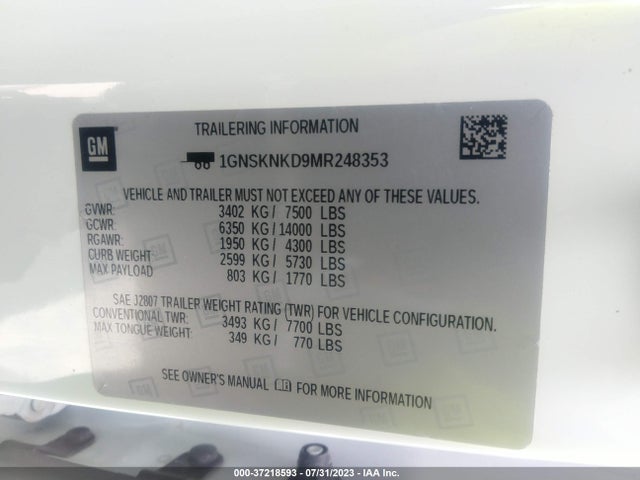 Chevrolet Tahoe Lt 2021 1GNSKNKD9MR248353 Image 9
