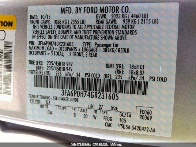 3FA6P0H74GR231605 Ford FUSION SE