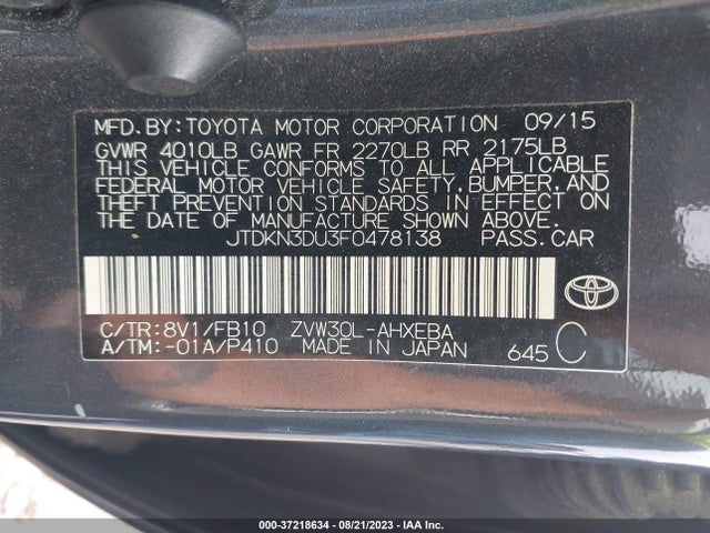 Toyota Prius Three 2015 JTDKN3DU3F0478138 Image 9