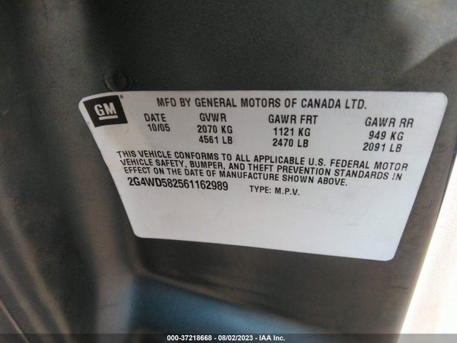 2006 BUICK LACROSSE CXL VIN: 2G4WD582561162989