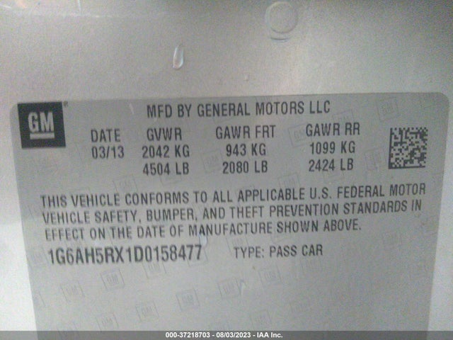 2013 CADILLAC ATS LUXURY VIN: 1G6AH5RX1D0158477