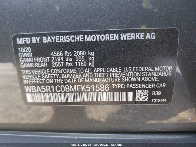 BMW 3 Series 330i 2021 WBA5R1C08MFK51586 Image 15