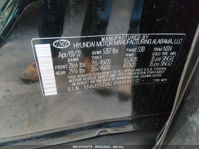 Hyundai Santa Fe Calligraphy 2022 5NMS5DAL4NH449232 Image 9