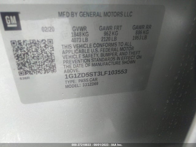 2020 CHEVROLET MALIBU LT VIN: 1G1ZD5ST3LF103553