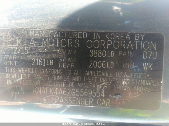 KNAFK4A62G5569554 KIA FORTE LX