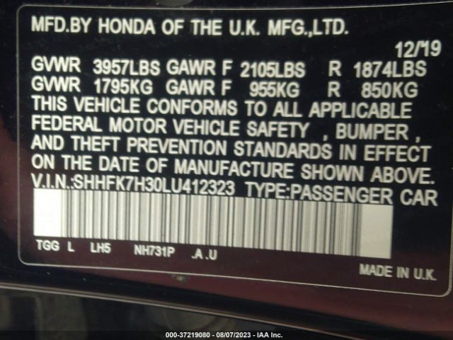 SHHFK7H30LU412323 Honda Civic Hatchback Lx