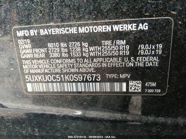 2019 BMW X6, VIN: 5UXKU0C51K0S97673