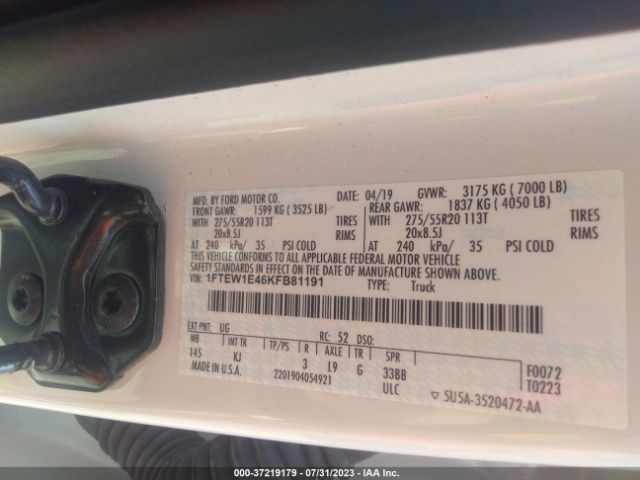 1FTEW1E46KFB81191 Ford F-150 Xl/xlt/lariat