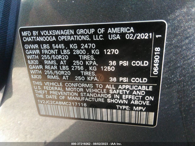 1V2JC2CA8MC217116 Volkswagen Atlas Cross Sport 2.0t Se W/technology