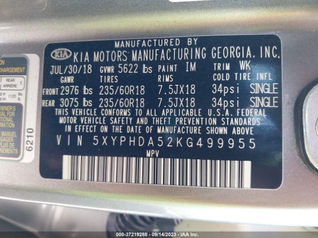 5XYPHDA52KG499955 KIA Sorento Ex V6