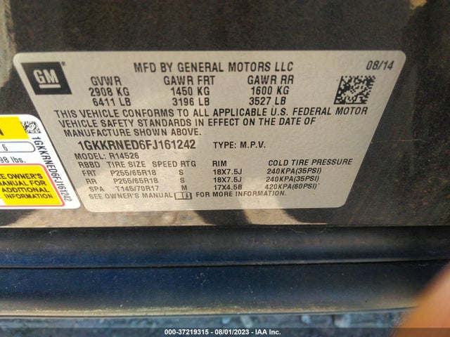 GMC ACADIA SLE 2015 1GKKRNED6FJ161242 Image 9