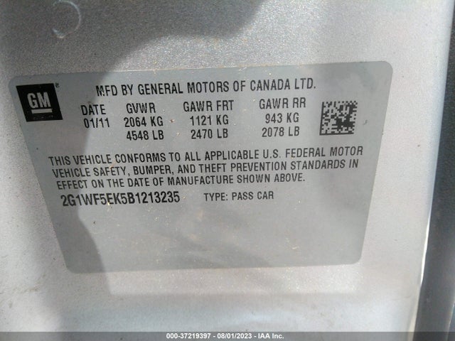 2011 CHEVROLET IMPALA LS FLEET VIN: 2G1WF5EK5B1213235
