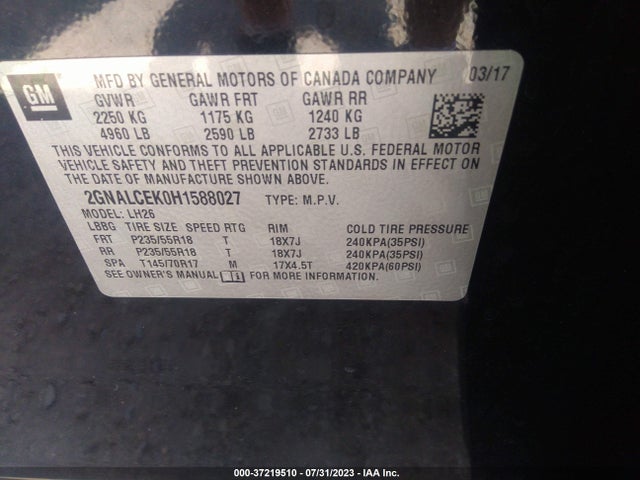 Chevrolet EQUINOX LT 2017 2GNALCEK0H1588027 Image 9