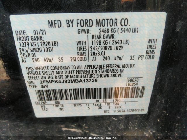 2FMPK4J93MBA13726 Ford Edge Sel/st-line