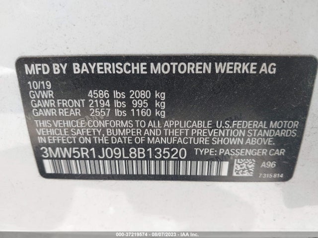 BMW 3 Series 330i 2020 аукцион фото
