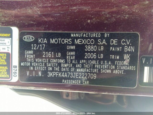 3KPFK4A73JE222709 KIA FORTE LX